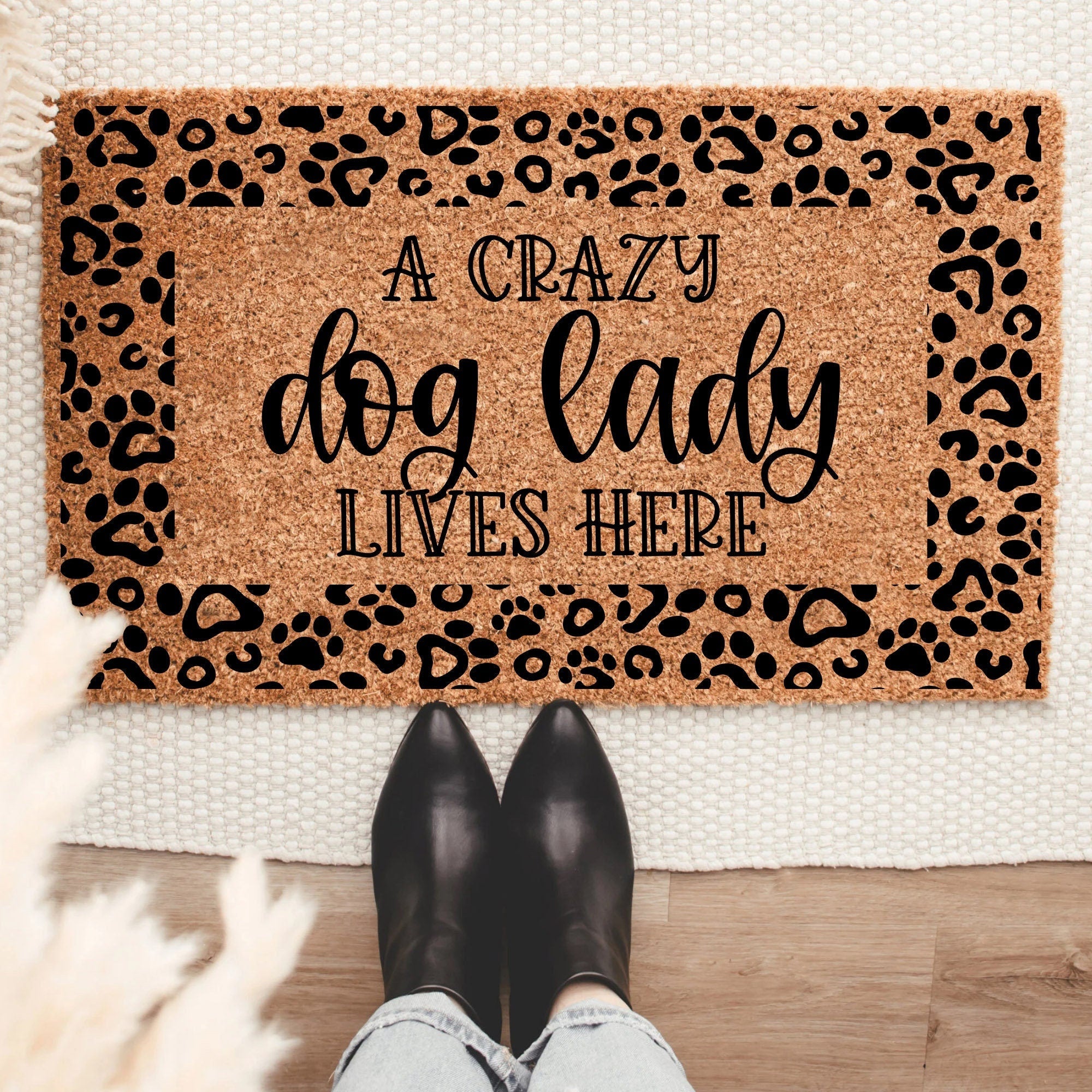 A Crazy Dog Lady Lives Here Doormat, Housewarming Gift, Welcome Doormat, Front Doormat, Personalize Doormat, Customized Doormat,